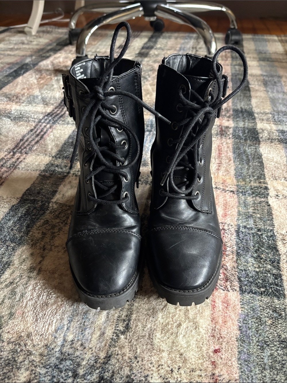 Steve Madden Black Lace-Up Lug Combat Boots